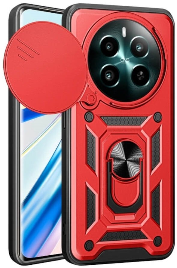 Θήκη Realme 12 4G / 12 Plus Bodycell Armor Slide Ανθεκτική με Κάλυμμα για την Κάμερα & Μεταλλικό Ring Holder Red