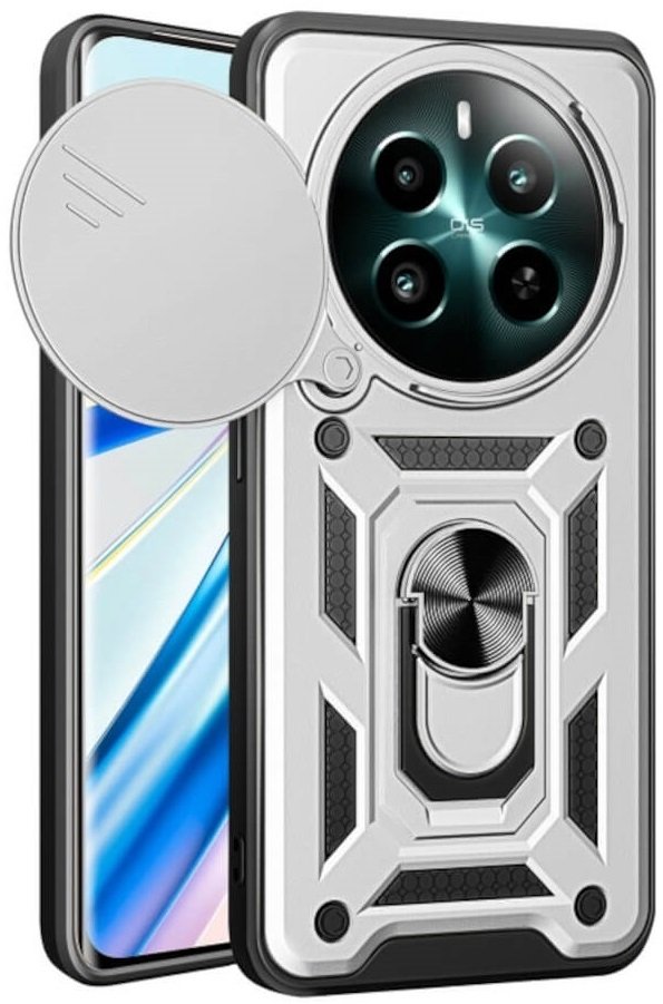 Θήκη Realme 12 4G / 12 Plus Bodycell Armor Slide Ανθεκτική με Κάλυμμα για την Κάμερα & Μεταλλικό Ring Holder - Silver (5206015078682)