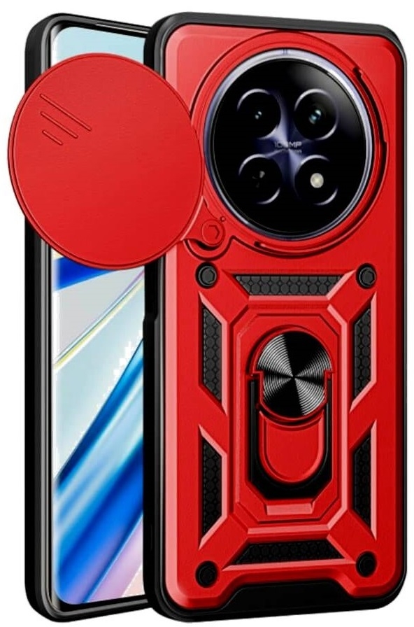 Θήκη Realme 12 5G / 12x 5G - Bodycell Armor Slide Ανθεκτική με Κάλυμμα για την Κάμερα & Μεταλλικό Ring Holder - Red