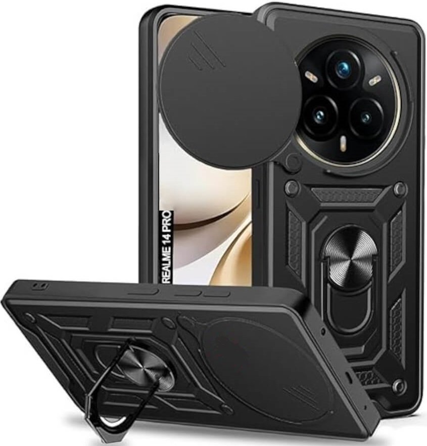 Θήκη Realme 14 Pro Bodycell Armor Slide Ανθεκτική με Κάλυμμα για την Κάμερα & Μεταλλικό Ring Holder Black