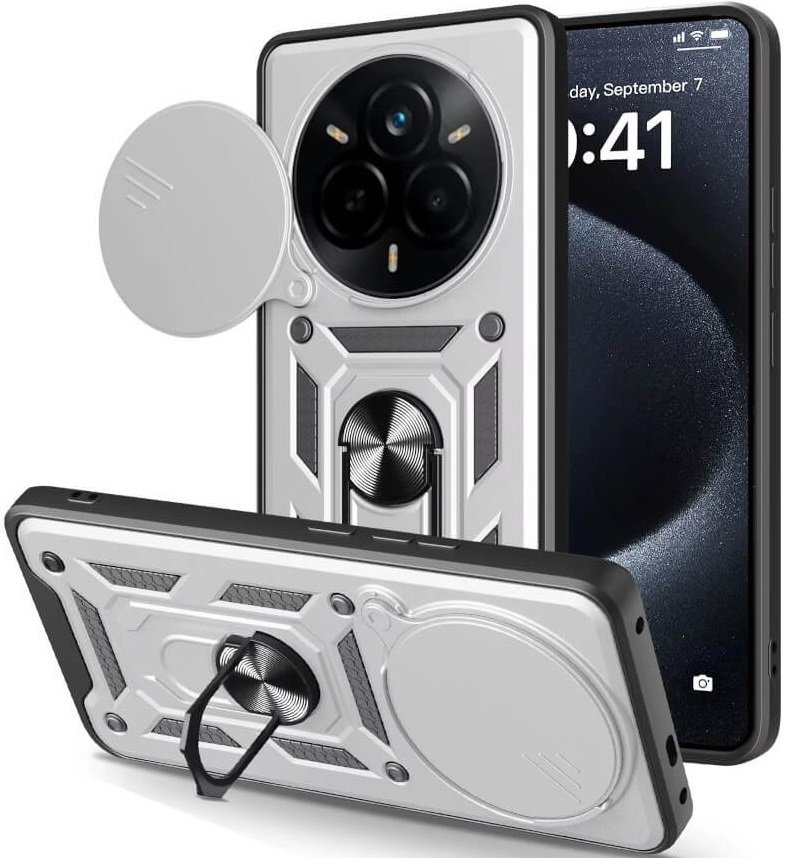 Θήκη Realme 14 Pro Plus Bodycell Armor Slide Ανθεκτική με Κάλυμμα για την Κάμερα & Μεταλλικό Ring Holder Silver