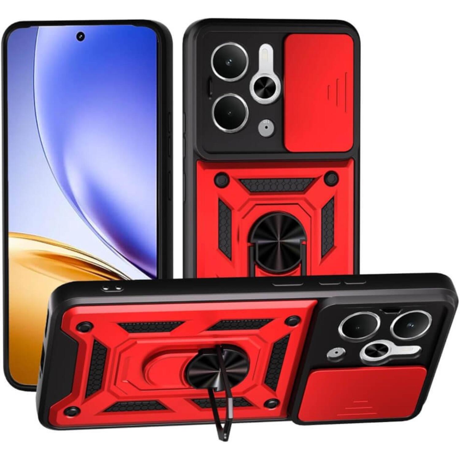 Θήκη Realme 14T 5G Bodycell Armor Slide Ανθεκτική με Κάλυμμα για την Κάμερα & Μεταλλικό Ring Holder Red