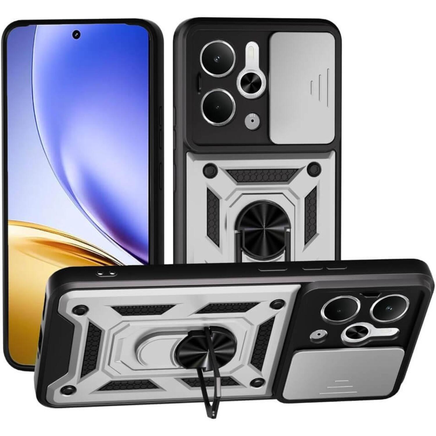 Θήκη Realme 14T 5G Bodycell Armor Slide Ανθεκτική με Κάλυμμα για την Κάμερα & Μεταλλικό Ring Holder Silver