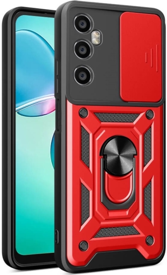 Θήκη Realme C65 4G - Bodycell Armor Slide Ανθεκτική με Κάλυμμα για την Κάμερα & Μεταλλικό Ring Holder - Red (5206015078767)
