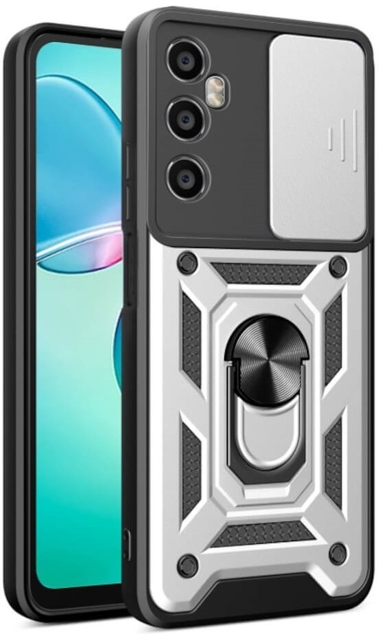 Θήκη Realme C65 4G - Bodycell Armor Slide Ανθεκτική με Κάλυμμα για την Κάμερα & Μεταλλικό Ring Holder - Silver