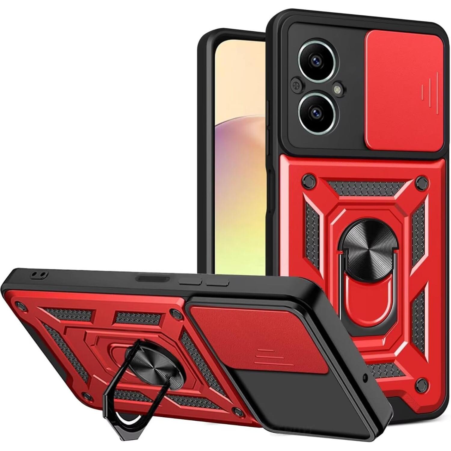 Θήκη Realme C67 4G Bodycell Armor Slide Ανθεκτική με Κάλυμμα για την Κάμερα & Μεταλλικό Ring Holder Red