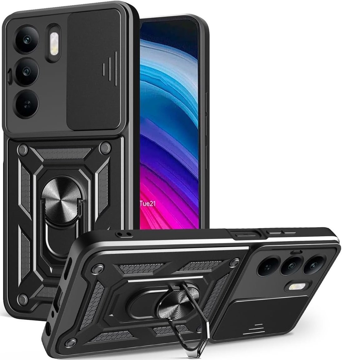 Θήκη Realme C75 Bodycell Armor Slide Ανθεκτική με Κάλυμμα για την Κάμερα & Μεταλλικό Ring Holder Black