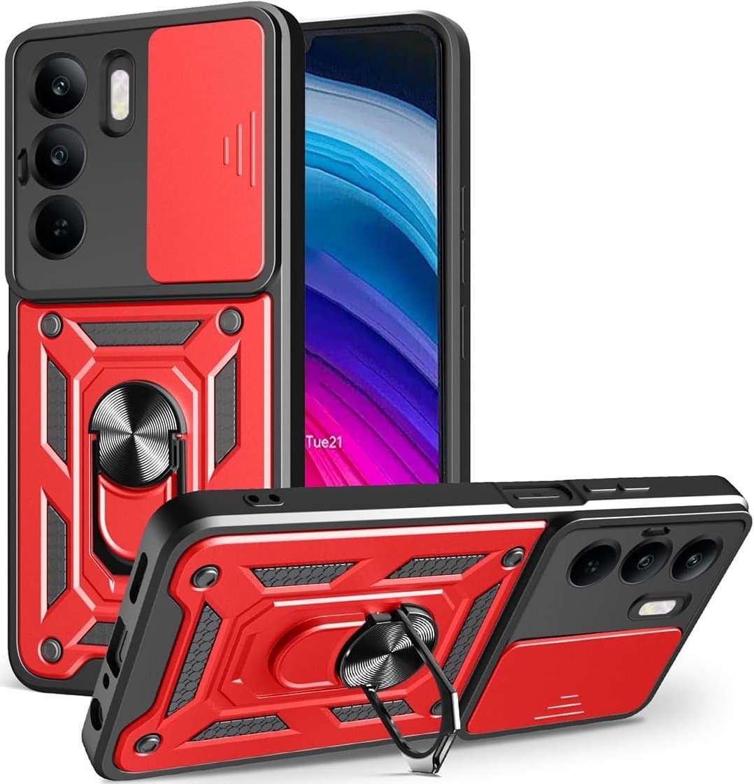Θήκη Realme C75 Bodycell Armor Slide Ανθεκτική με Κάλυμμα για την Κάμερα & Μεταλλικό Ring Holder Red