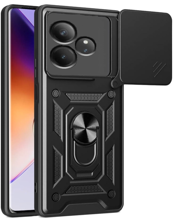 Θήκη Realme GT 6 / GT 6T - Bodycell Armor Slide Ανθεκτική με Κάλυμμα για την Κάμερα & Μεταλλικό Ring Holder - Black (5206015078811)