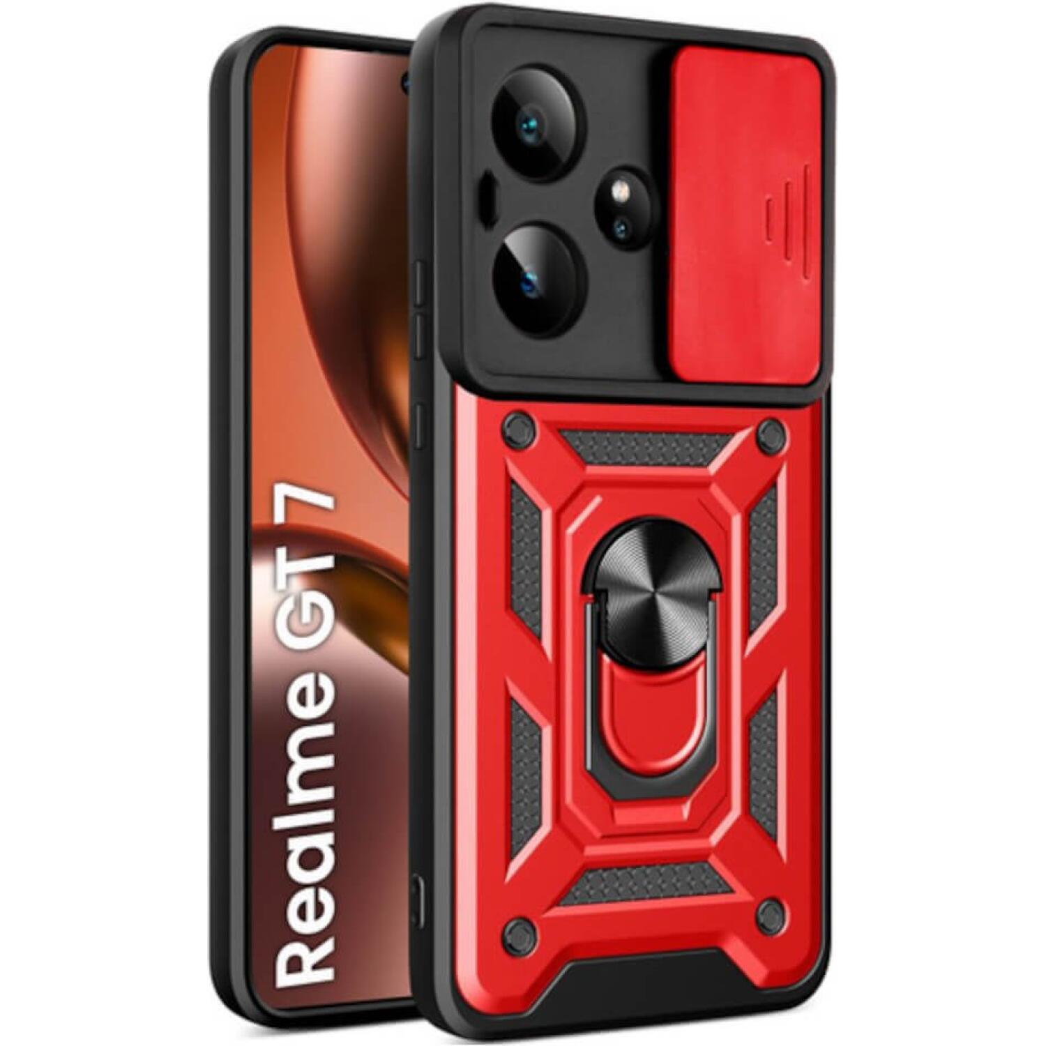 Θήκη Realme GT 7 / GT 7T Bodycell Armor Slide Ανθεκτική με Κάλυμμα για την Κάμερα & Μεταλλικό Ring Holder Red