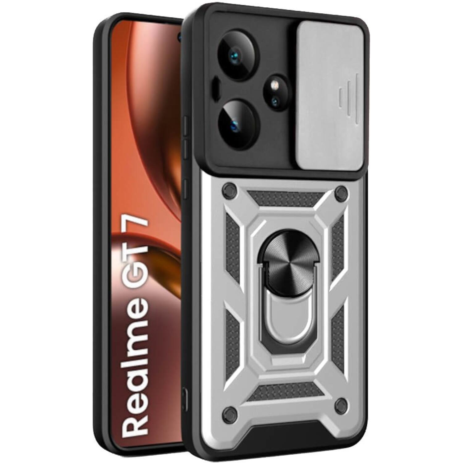 Θήκη Realme GT 7 / GT 7T Bodycell Armor Slide Ανθεκτική με Κάλυμμα για την Κάμερα & Μεταλλικό Ring Holder Silver