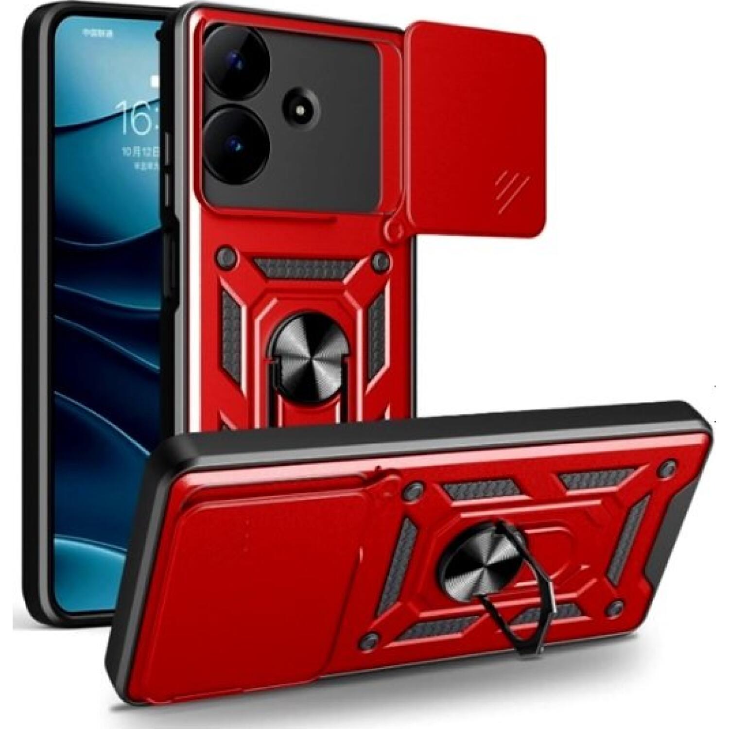 Θήκη Realme Note 60 Bodycell Armor Slide Ανθεκτική με Κάλυμμα για την Κάμερα & Μεταλλικό Ring Holder Red