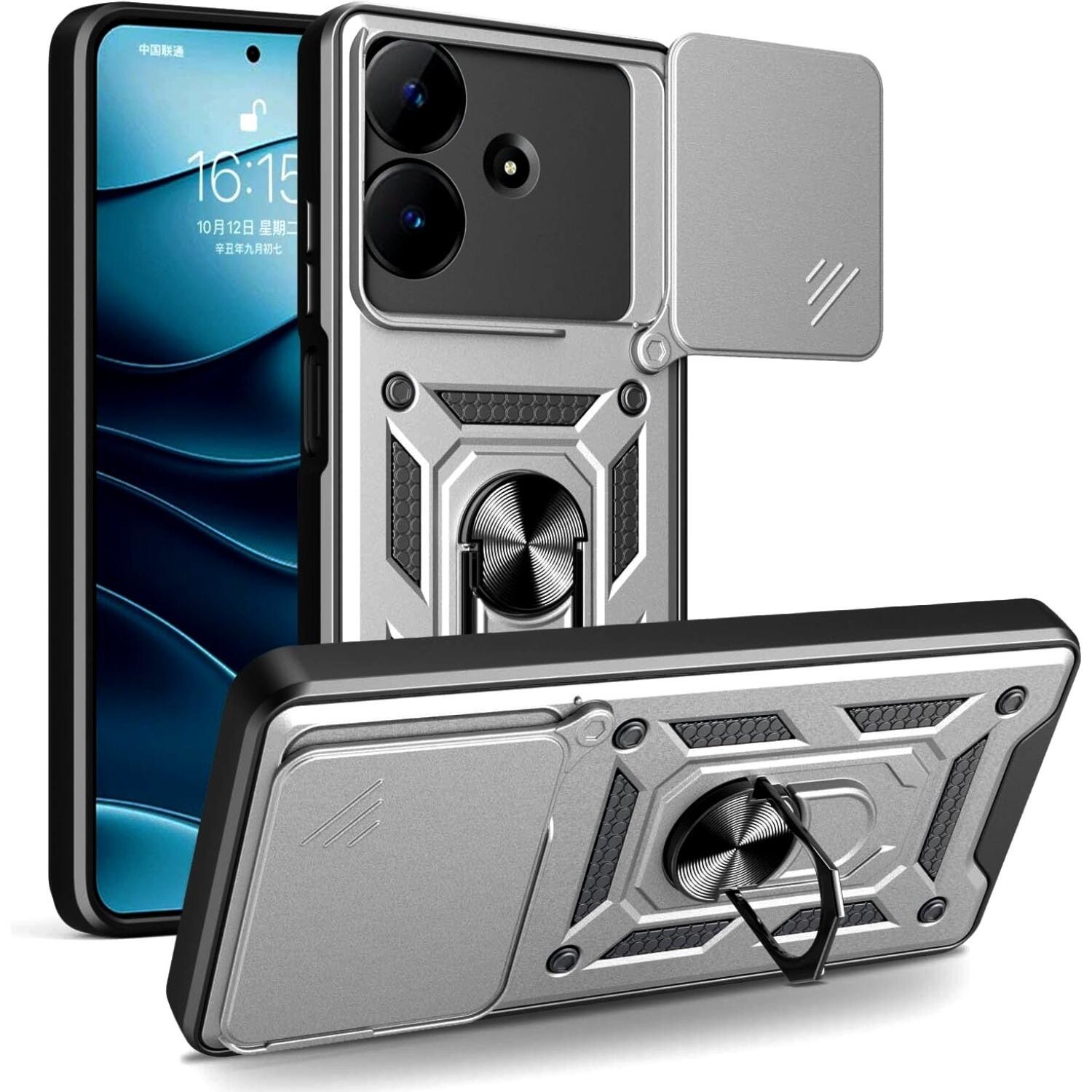 Θήκη Realme Note 60 Bodycell Armor Slide Ανθεκτική με Κάλυμμα για την Κάμερα & Μεταλλικό Ring Holder Silver