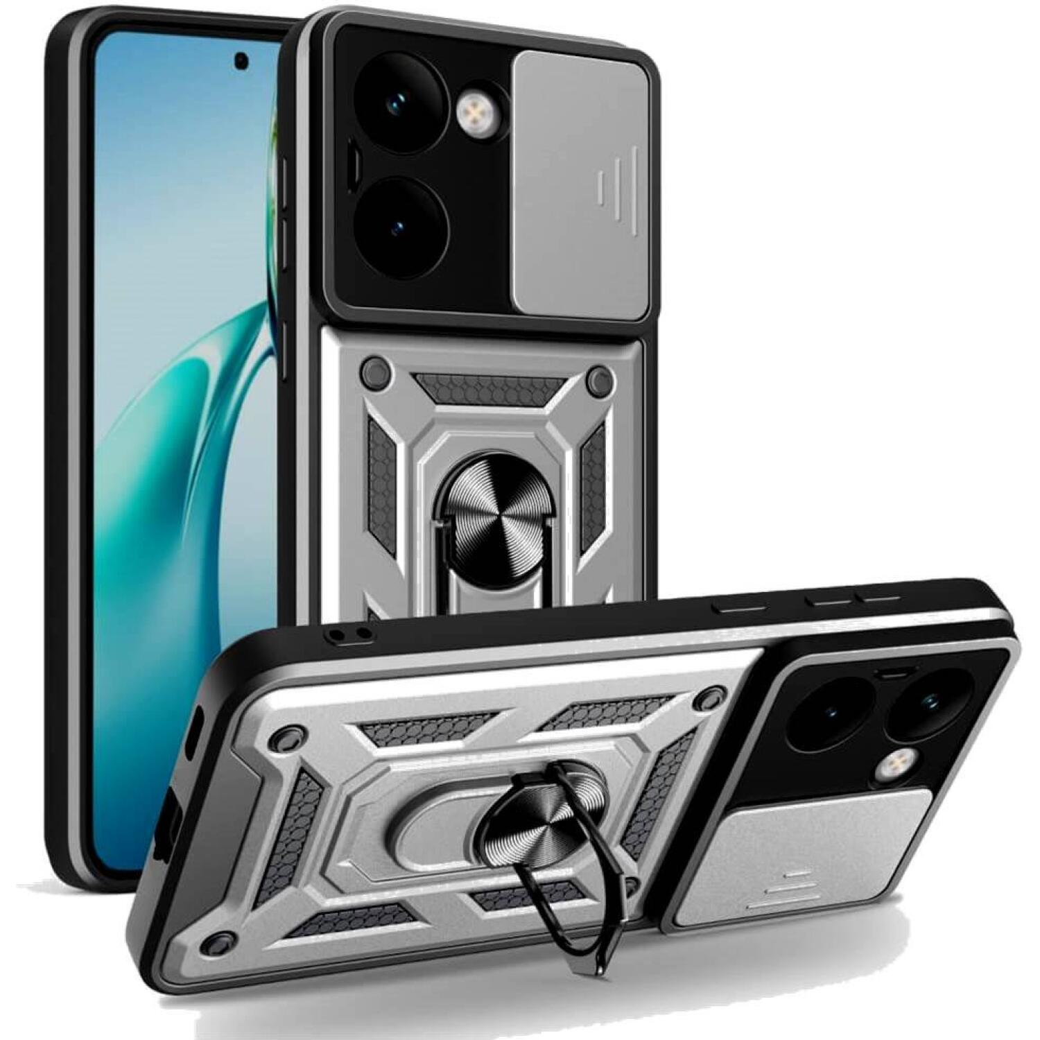 Θήκη Realme P3 Ultra Bodycell Armor Slide Ανθεκτική με Κάλυμμα για την Κάμερα & Μεταλλικό Ring Holder Silver