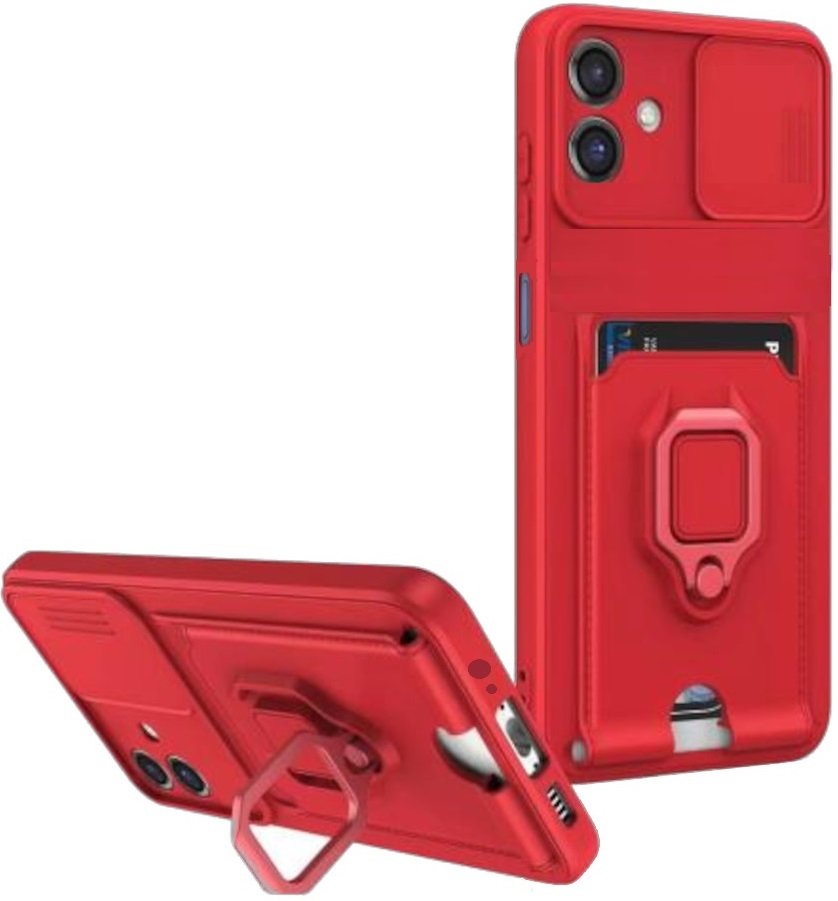 Θήκη Samsung Galaxy A06 Bodycell Multifunction με Λουράκι Λαιμού / Κάλυμμα Κάμερας / Ring Holder & Υποδοχή Κάρτας Red