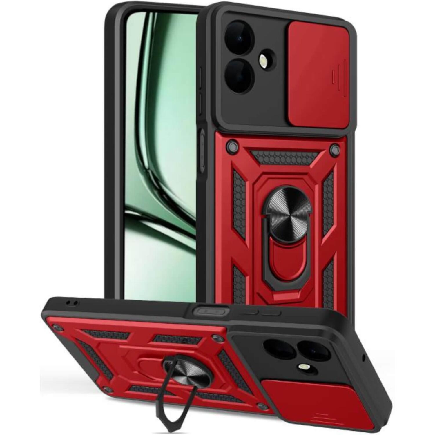 Θήκη Samsung Galaxy A07 4G Bodycell Armor Slide Ανθεκτική με Κάλυμμα για την Κάμερα & Μεταλλικό Ring Holder Red