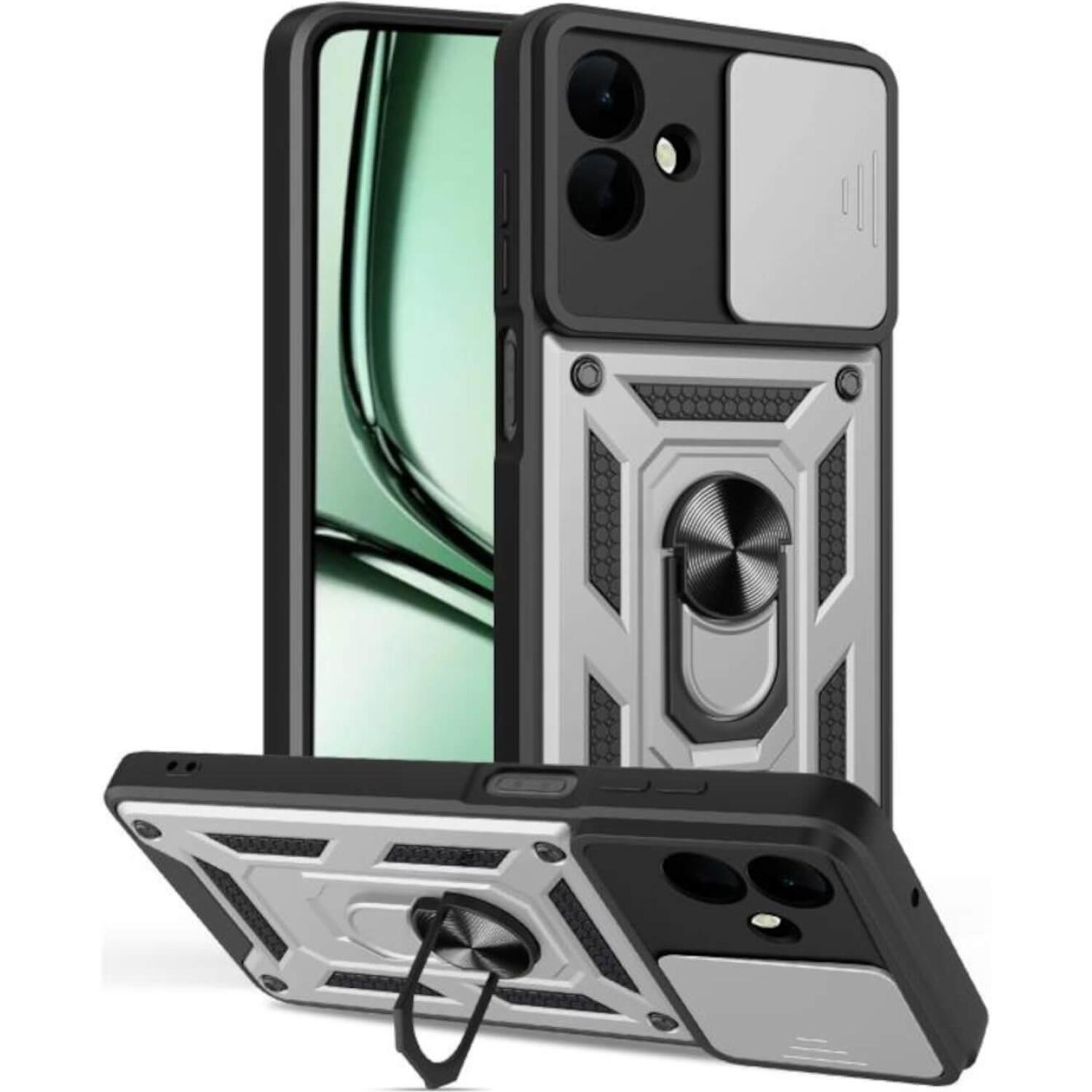 Θήκη Samsung Galaxy A07 4G Bodycell Armor Slide Ανθεκτική με Κάλυμμα για την Κάμερα & Μεταλλικό Ring Holder - Silver (5206015084225)