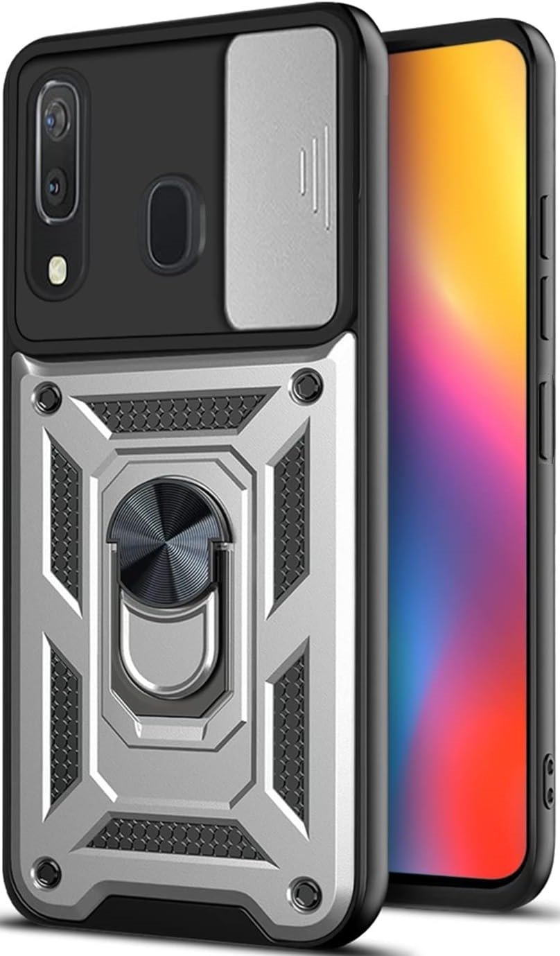 Θήκη Samsung Galaxy A30 Bodycell Armor Slide Ανθεκτική με Κάλυμμα για την Κάμερα & Μεταλλικό Ring Holder Silver