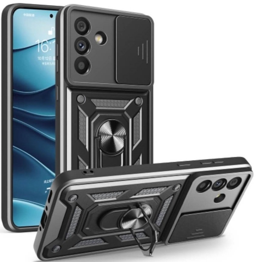 Θήκη Samsung Galaxy A56 Bodycell Armor Slide Ανθεκτική με Κάλυμμα για την Κάμερα & Μεταλλικό Ring Holder Black