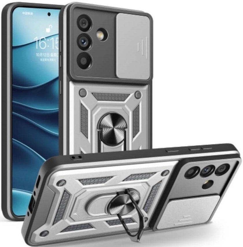 Θήκη Samsung Galaxy A56 Bodycell Armor Slide Ανθεκτική με Κάλυμμα για την Κάμερα & Μεταλλικό Ring Holder Silver