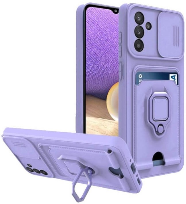 Θήκη Samsung Galaxy A56 Bodycell Multifunction με Λουράκι Λαιμού / Κάλυμμα Κάμερας / Ring Holder & Υποδοχή Κάρτας Purple