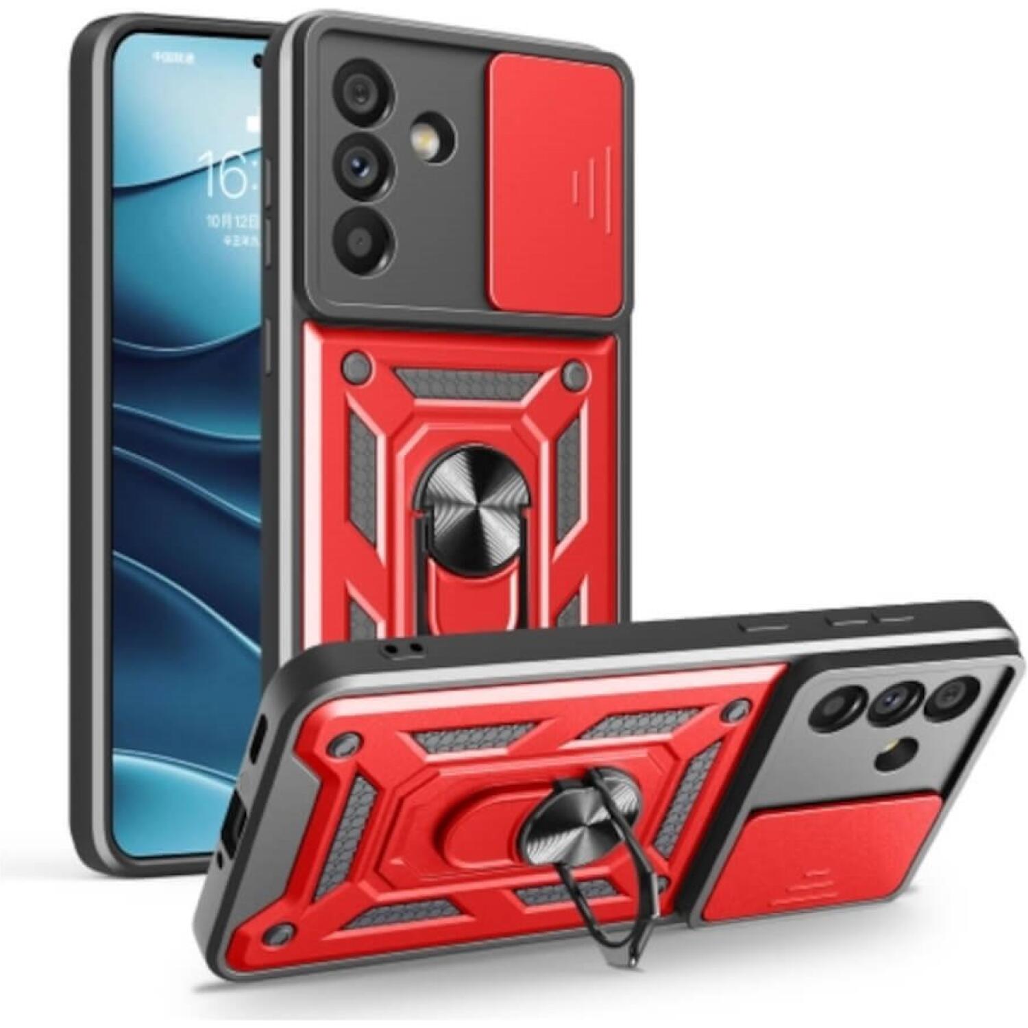 Θήκη Samsung Galaxy A57 Bodycell Armor Slide Ανθεκτική με Κάλυμμα για την Κάμερα & Μεταλλικό Ring Holder Red