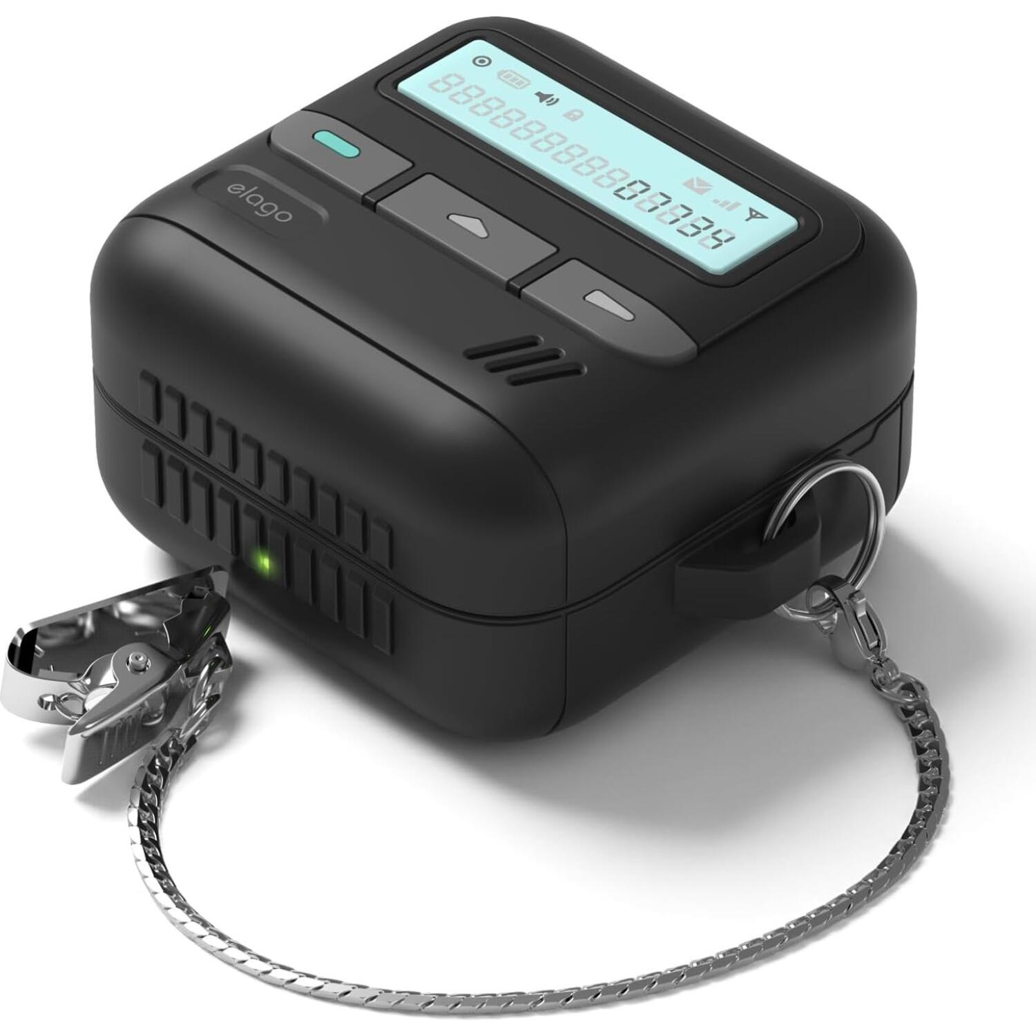 Θήκη Samsung Galaxy Buds 4 / 4 Pro Elago Pager Hang Case Σιλικόνης & Μεταλλικό Λουράκι με Κλιπ Black