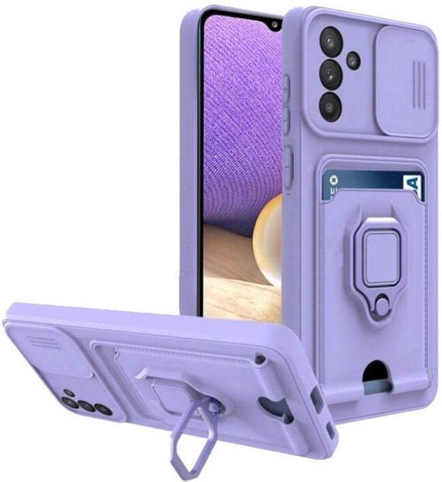 Θήκη Samsung Galaxy S24 FE Bodycell Multifunction με Λουράκι Λαιμού / Κάλυμμα Κάμερας / Ring Holder & Υποδοχή Κάρτας - Purple (5206015081675)