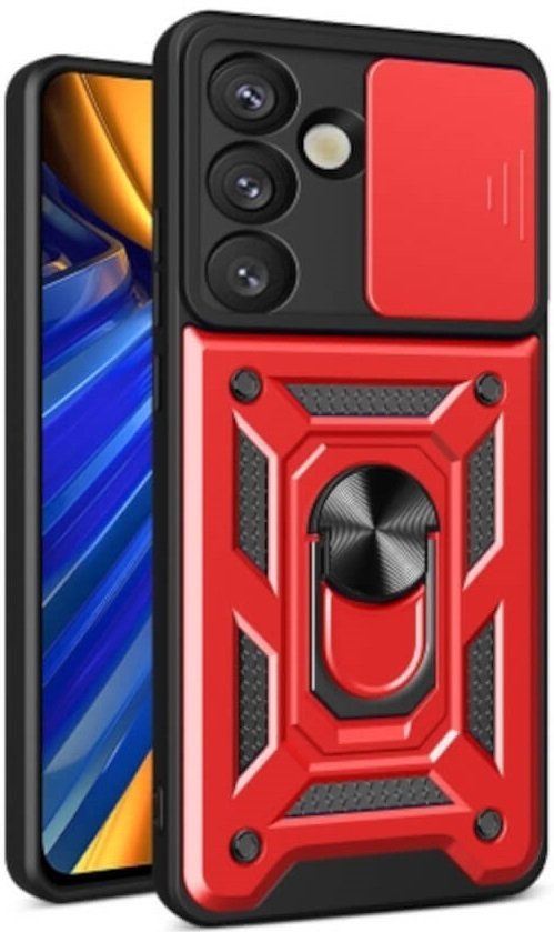 Θήκη Samsung Galaxy S25 Bodycell Armor Slide Ανθεκτική με Κάλυμμα για την Κάμερα & Μεταλλικό Ring Holder Red
