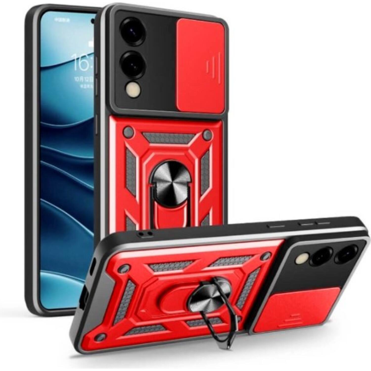 Θήκη Samsung Galaxy S25 Edge Bodycell Armor Slide Ανθεκτική με Κάλυμμα για την Κάμερα & Μεταλλικό Ring Holder Red