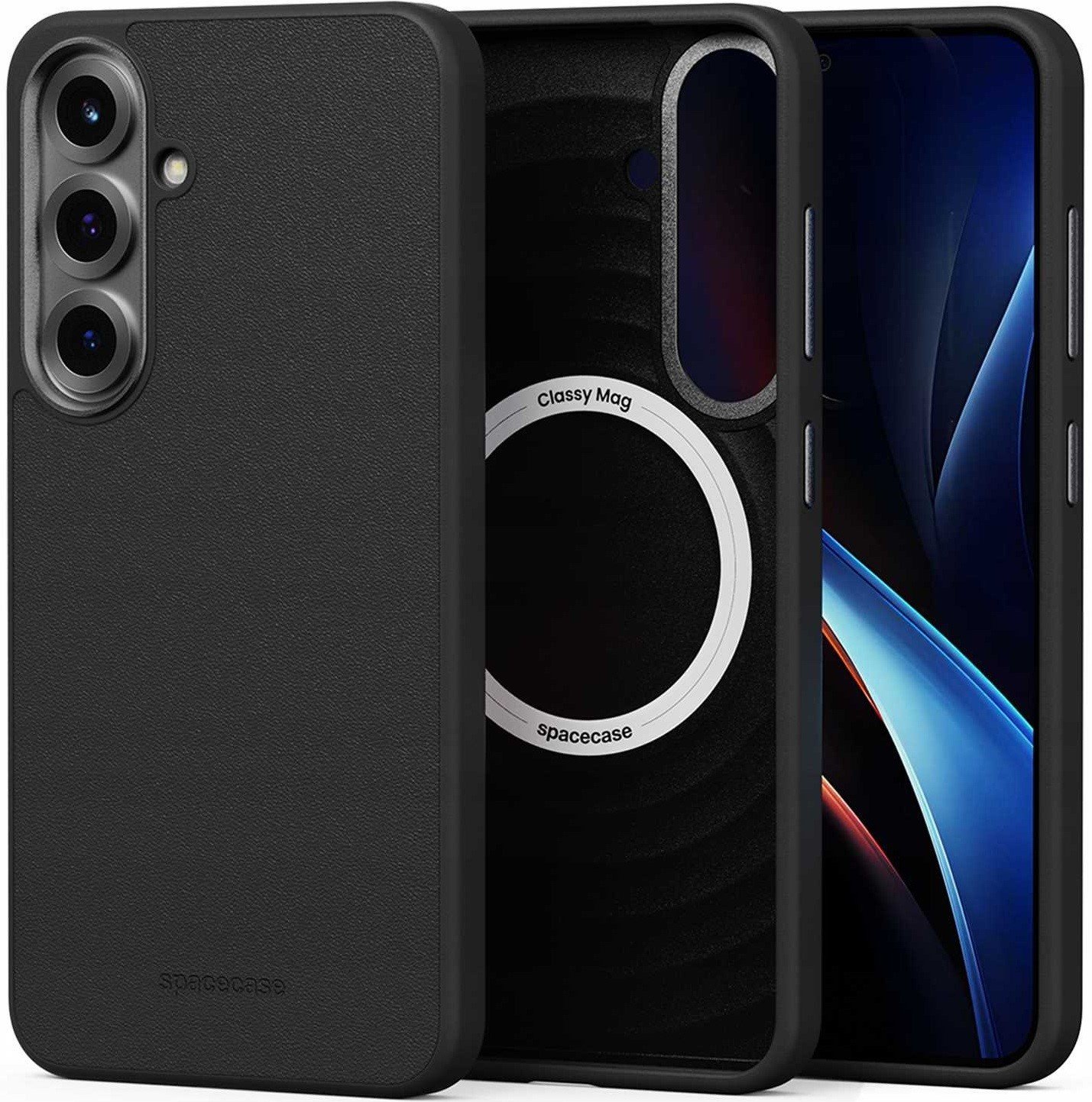 Θήκη Samsung Galaxy S25 Spacecase Classy Mag Σκληρή από Οικολογικό Δέρμα με MagSafe Black