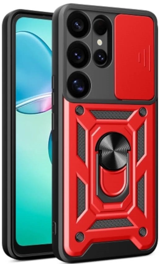 Θήκη Samsung Galaxy S25 Ultra Bodycell Armor Slide Ανθεκτική με Κάλυμμα για την Κάμερα & Μεταλλικό Ring Holder Red