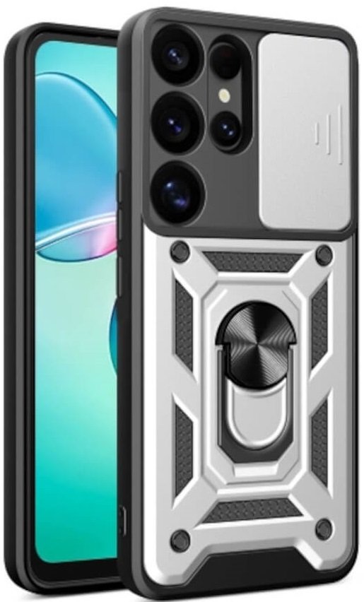 Θήκη Samsung Galaxy S25 Ultra Bodycell Armor Slide Ανθεκτική με Κάλυμμα για την Κάμερα & Μεταλλικό Ring Holder Silver