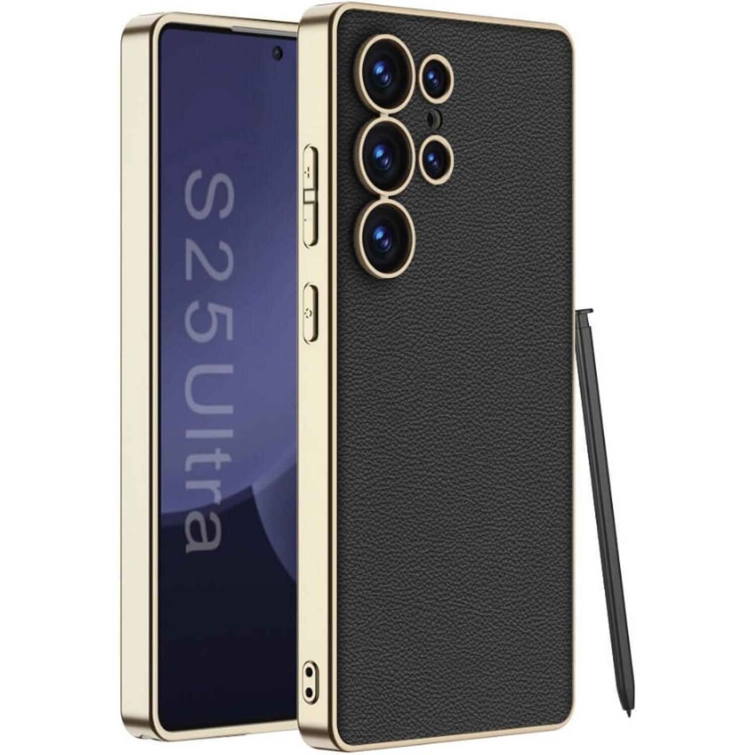 Θήκη Samsung Galaxy S25 Ultra Bodycell Plating Leather Backcover Σκληρή με TPU Bumper Black