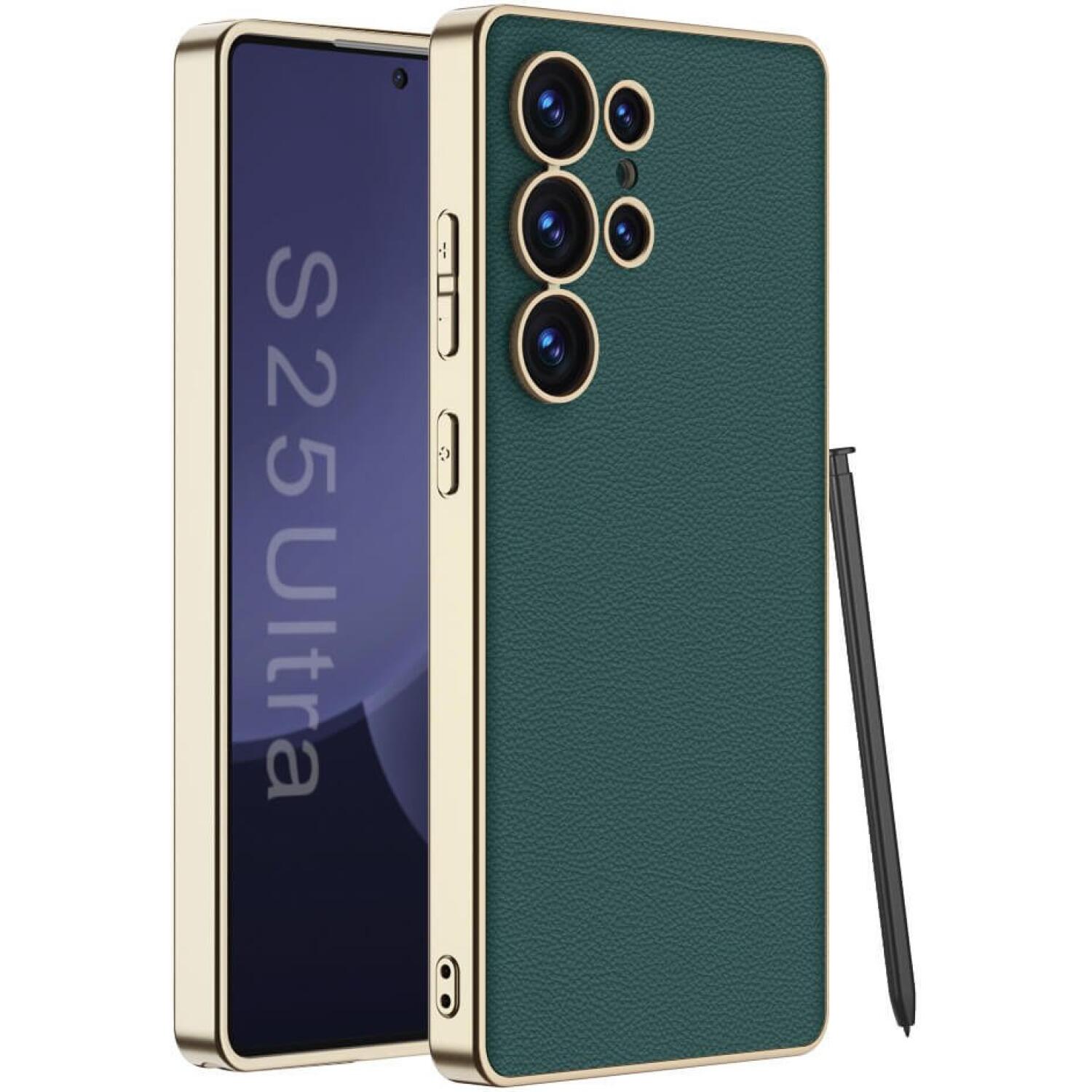 Θήκη Samsung Galaxy S25 Ultra Bodycell Plating Leather Backcover Σκληρή με TPU Bumper Green