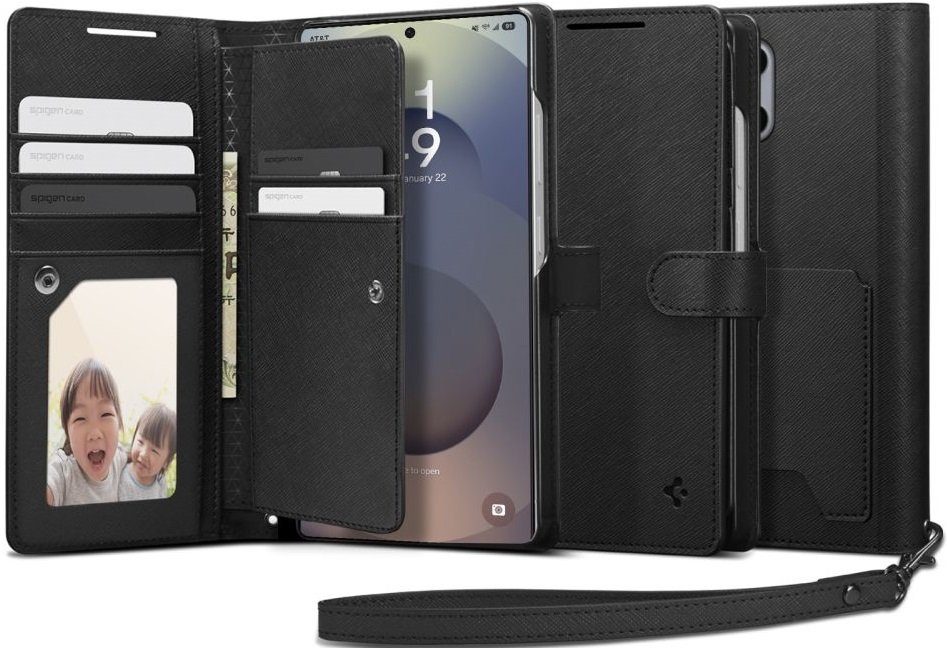 Θήκη Samsung Galaxy S25 Ultra Spigen Wallet S Πορτοφόλι με Αποσπώμενο Λουράκι Χειρός Black