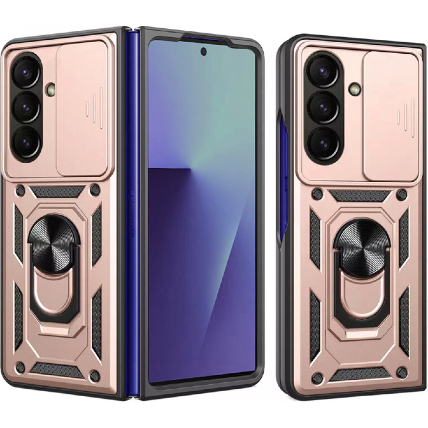 Θήκη Samsung Galaxy Z Fold7 Techsuit CamShield Ανθεκτική με Κάλυμμα για την Κάμερα & Μεταλλικό Ring Holder Rose Gold