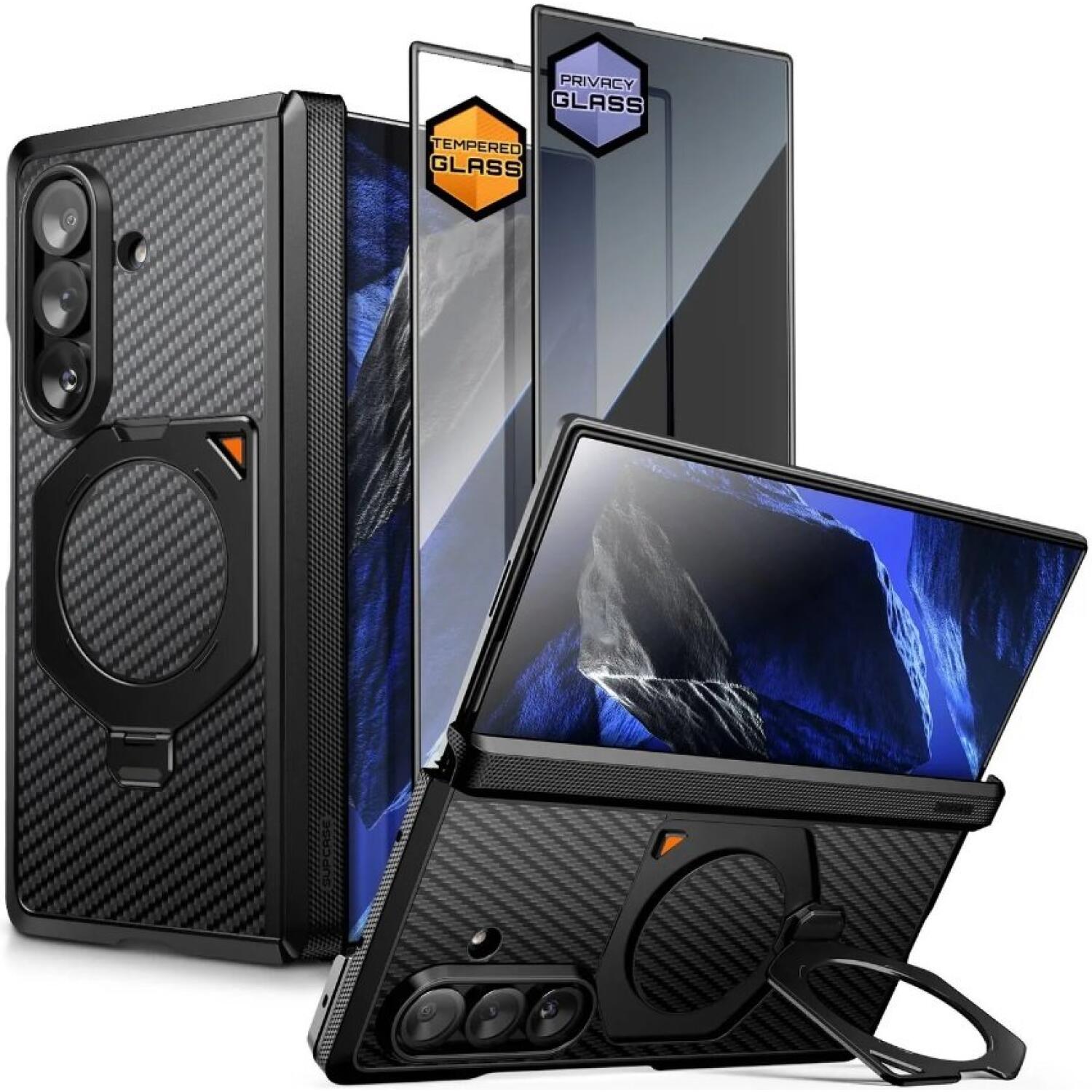 Θήκη Samsung Galaxy Z Fold8 Ultra Supcase Unicorn Beetle Aero Ανθεκτική MagSafe από Aramid Fiber 1500D με Περιστρεφόμενο KickStand + 2 x Tempered Glass Clear & Privacy Aramid Black