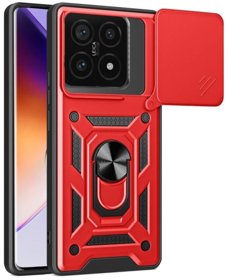 Θήκη Xiaomi 14T Bodycell Armor Slide Ανθεκτική με Κάλυμμα για την Κάμερα & Μεταλλικό Ring Holder Red