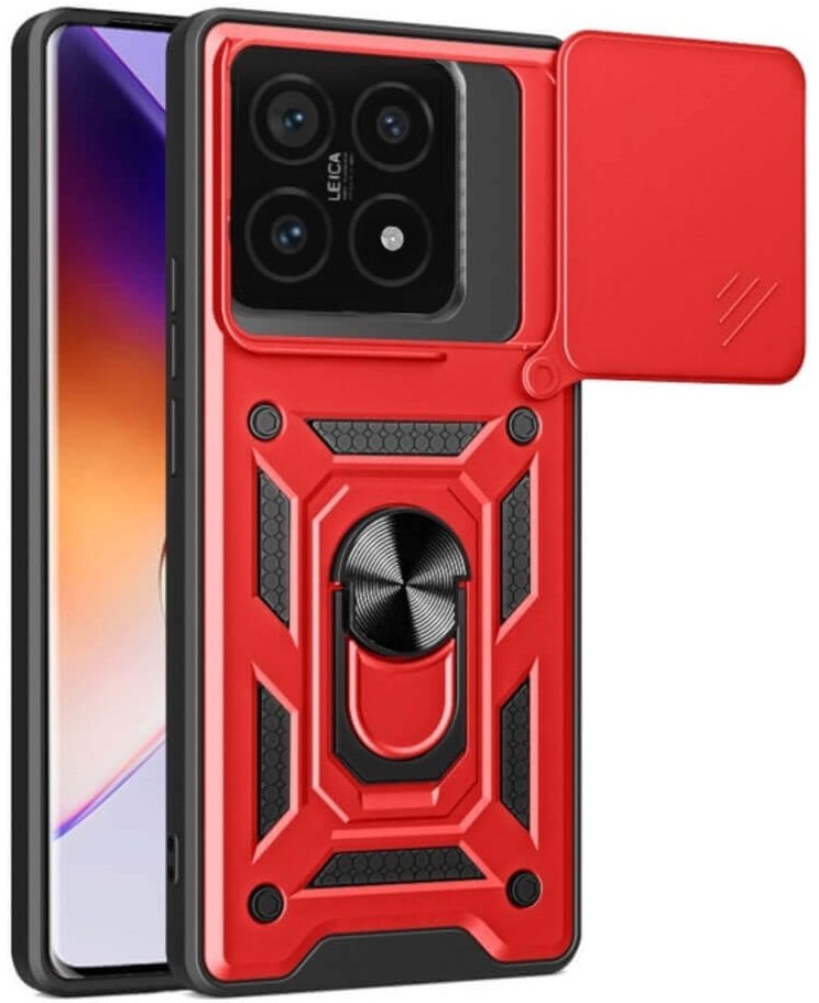 Θήκη Xiaomi 14T Pro Bodycell Armor Slide Ανθεκτική με Κάλυμμα για την Κάμερα & Μεταλλικό Ring Holder Red