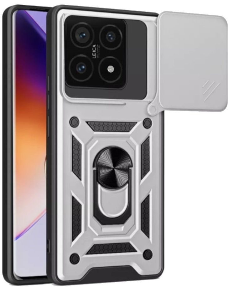 Θήκη Xiaomi 14T Pro Bodycell Armor Slide Ανθεκτική με Κάλυμμα για την Κάμερα & Μεταλλικό Ring Holder Silver