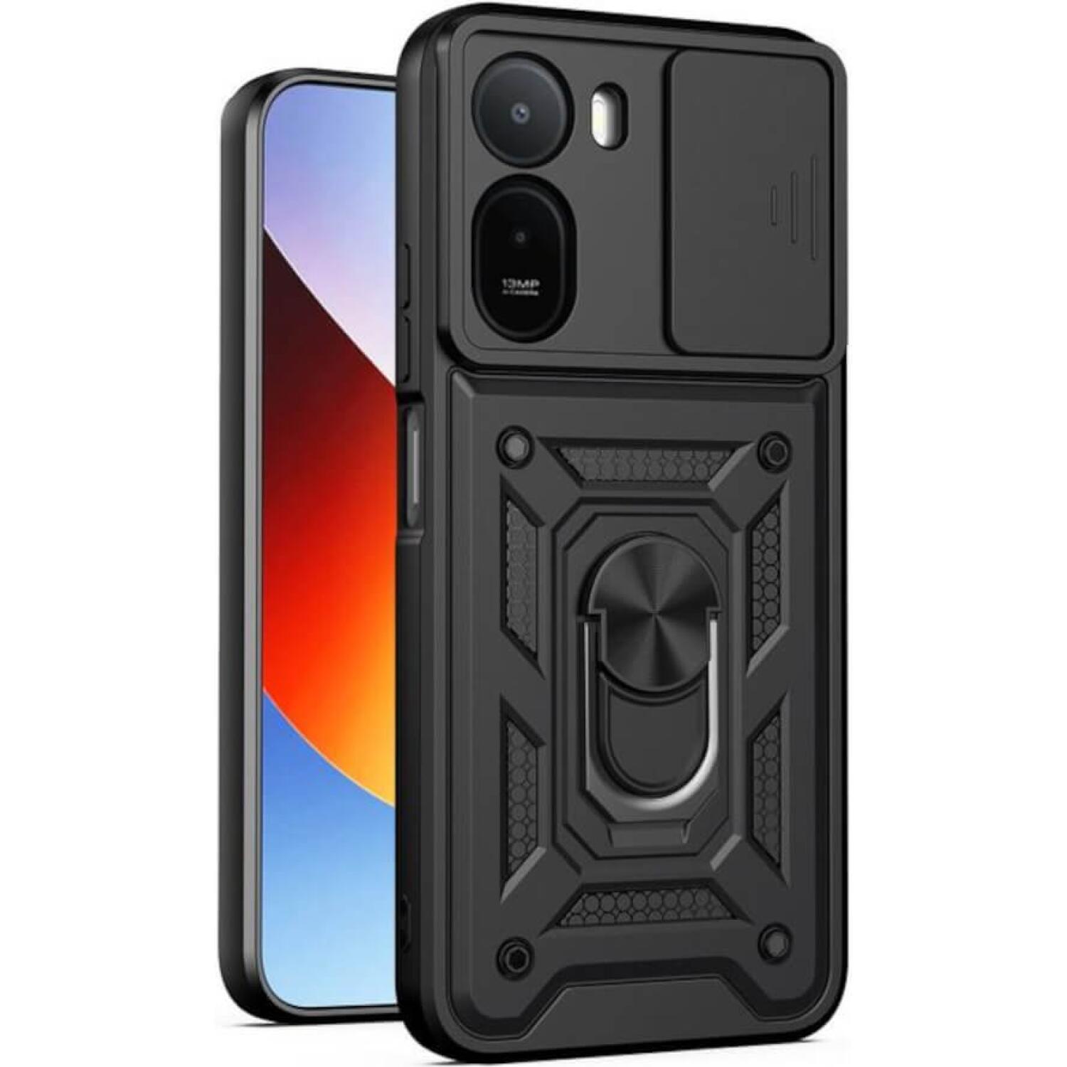 Θήκη Xiaomi Poco C81 / Poco C81 Pro Bodycell Armor Slide Ανθεκτική με Κάλυμμα για την Κάμερα & Μεταλλικό Ring Holder Black