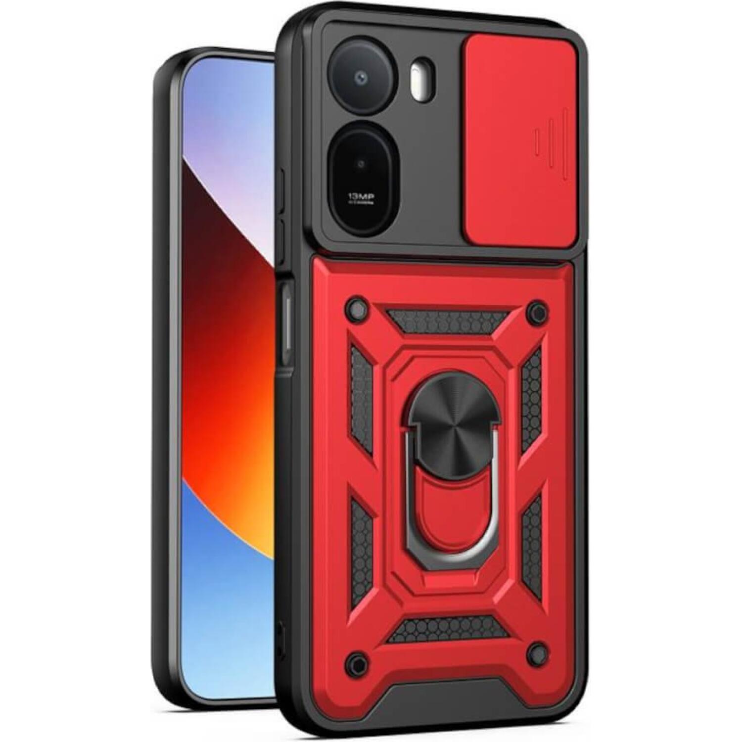 Θήκη Xiaomi Poco C81 / Poco C81 Pro Bodycell Armor Slide Ανθεκτική με Κάλυμμα για την Κάμερα & Μεταλλικό Ring Holder Red