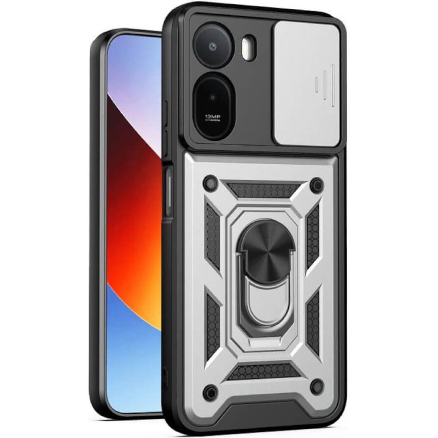 Θήκη Xiaomi Poco C81 / Poco C81 Pro Bodycell Armor Slide Ανθεκτική με Κάλυμμα για την Κάμερα & Μεταλλικό Ring Holder Silver