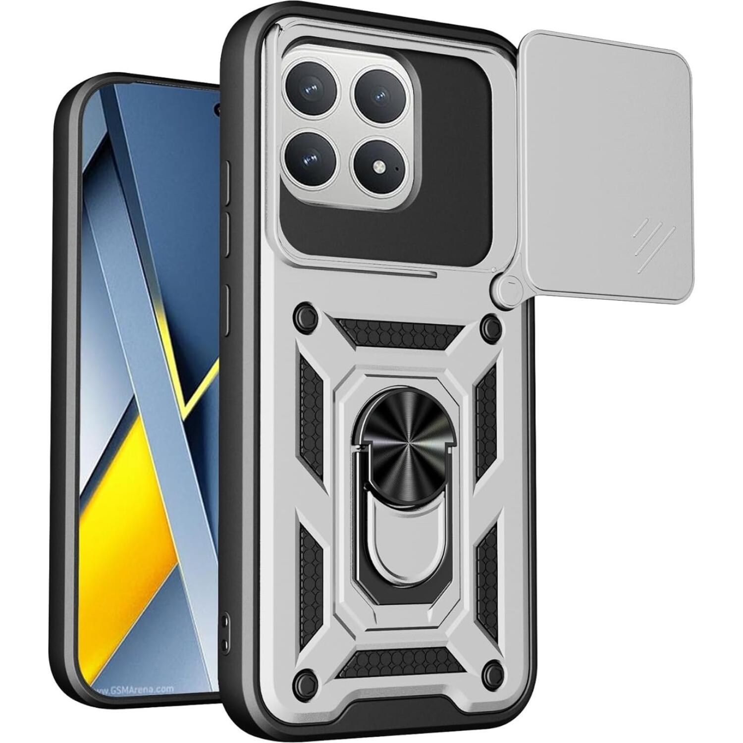 Θήκη Xiaomi Poco F8 Pro Bodycell Armor Slide Ανθεκτική με Κάλυμμα για την Κάμερα & Μεταλλικό Ring Holder - Silver (5206015085925)