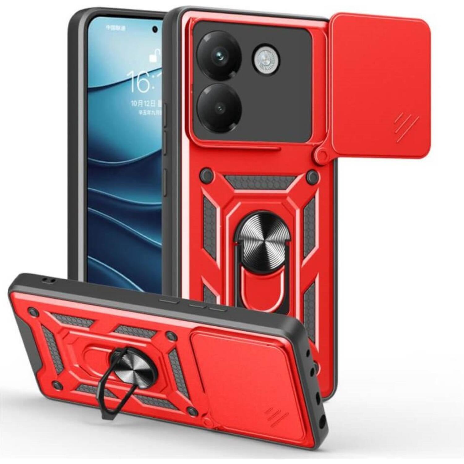 Θήκη Xiaomi Poco M7 Pro 5G Bodycell Armor Slide Ανθεκτική με Κάλυμμα για την Κάμερα & Μεταλλικό Ring Holder Red