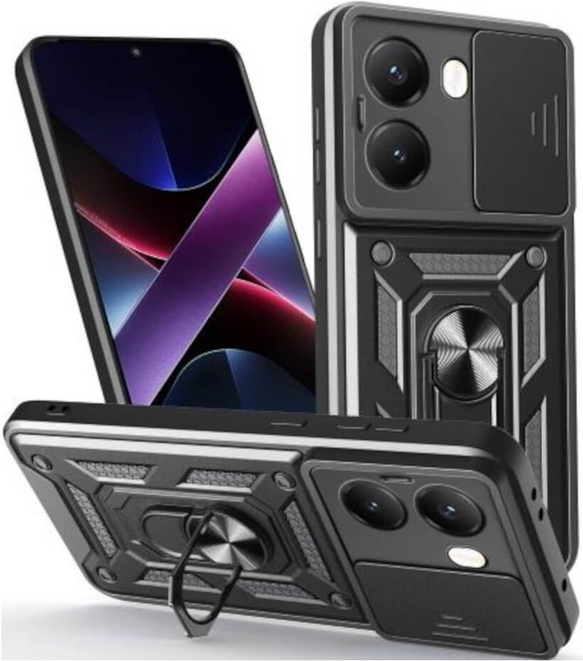 Θήκη Xiaomi Poco X7 Pro Bodycell Armor Slide Ανθεκτική με Κάλυμμα για την Κάμερα & Μεταλλικό Ring Holder Black