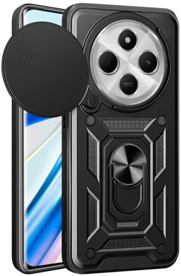 Θήκη Xiaomi Redmi 14C / Poco C75 Bodycell Armor Slide Ανθεκτική με Κάλυμμα για την Κάμερα & Μεταλλικό Ring Holder Black