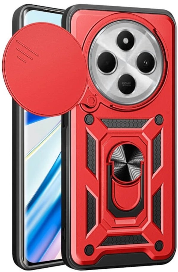 Θήκη Xiaomi Redmi 14C / Poco C75 Bodycell Armor Slide Ανθεκτική με Κάλυμμα για την Κάμερα & Μεταλλικό Ring Holder Red