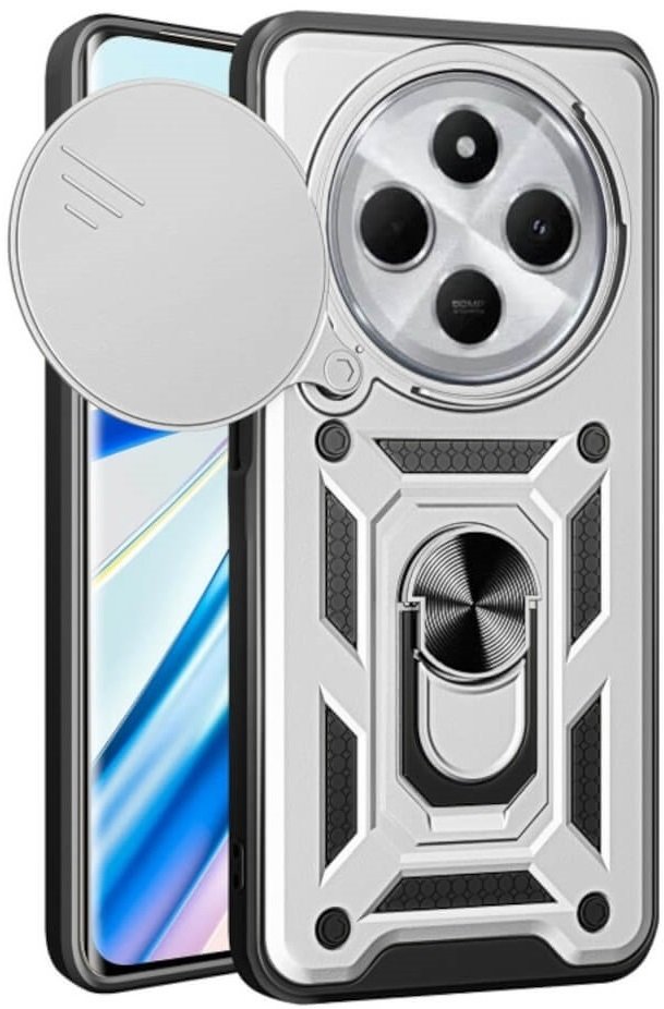 Θήκη Xiaomi Redmi 14C / Poco C75 Bodycell Armor Slide Ανθεκτική με Κάλυμμα για την Κάμερα & Μεταλλικό Ring Holder Silver